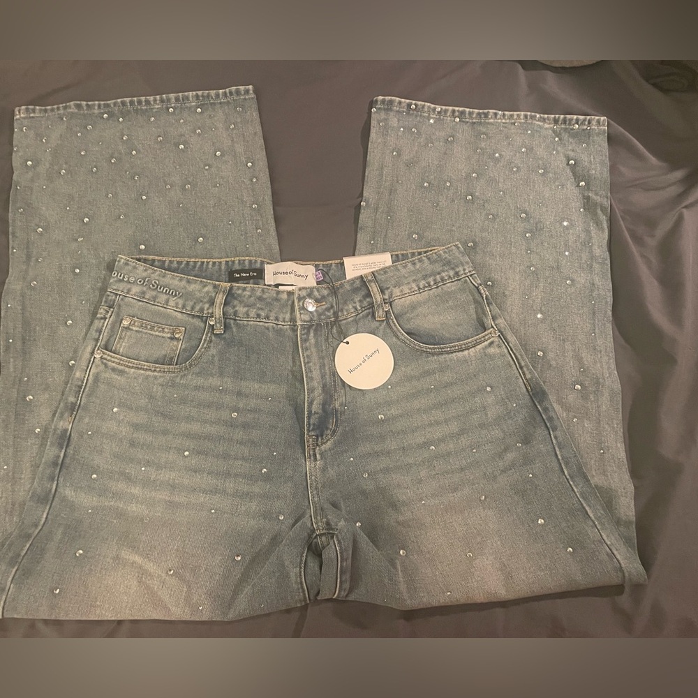 House of Sunny Crystallized Wide Leg Denim